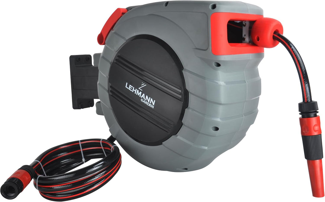 LEHMANN Wand-Schlauchbox 35 m + 2 m, Automatischer Schlauchaufroller, Schlauchtrommel für Flexible G