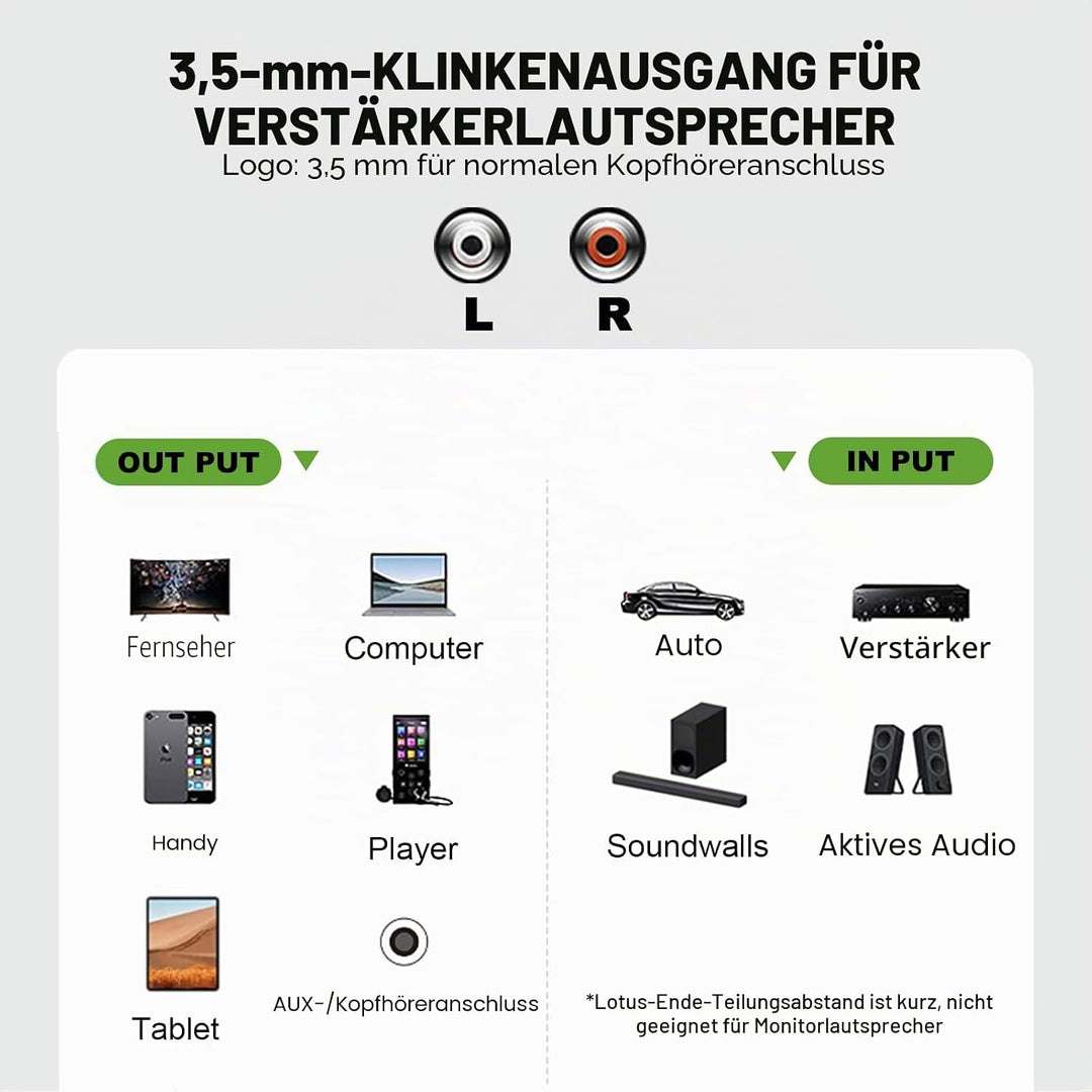 Impeto 3,5mm Klinke auf 2 Cinch Y Kabel Adapter [1,5m] Aux auf 2 RCA kabel Audio Kabel, 6N OFC cinch
