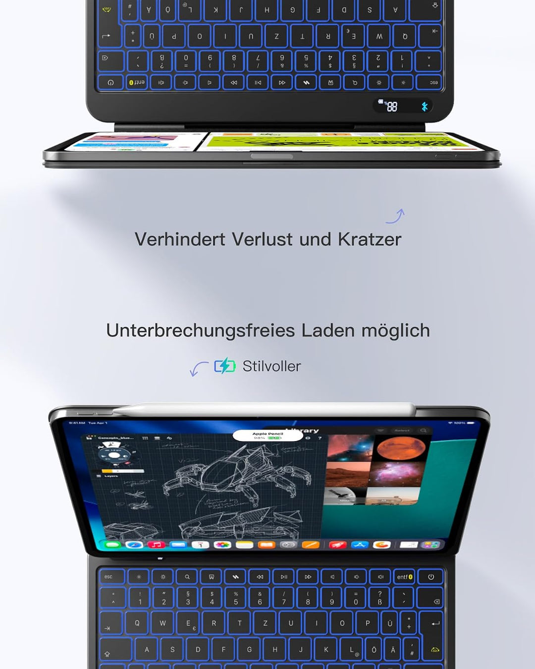 Inateck NeoMagic Magnetische Tastatur Hülle für Air 11" M4/M3/M2 (2026/2025/2024),Air 5/4,Pro 11 4/3