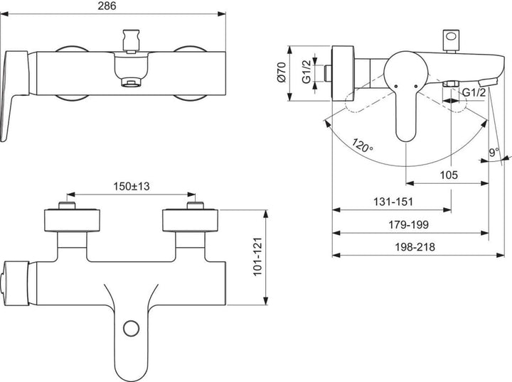 Ideal Standard B9921AA IDS Wannenbatterie CONNECT Blue Aufputz