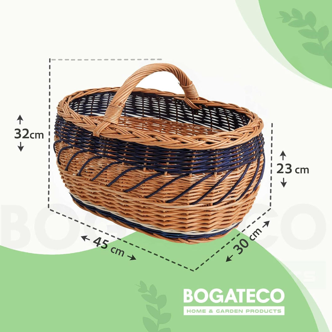 BOGATECO natürlicher Weidenkorb mit Griff| Grosser Einkaufskorb 45X30X23| Handgewebt, in vier Farben