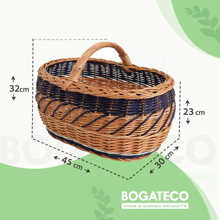 BOGATECO natürlicher Weidenkorb mit Griff| Grosser Einkaufskorb 45X30X23| Handgewebt, in vier Farben