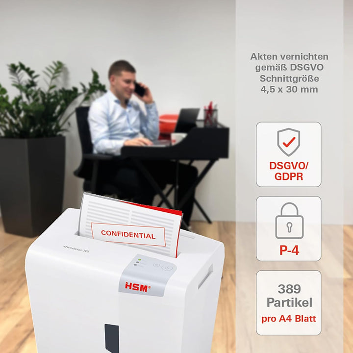 HSM shredstar X5 Aktenvernichter, Sicherheitsstufe P-4, 5 Blatt (Partikelschnitt) mit CD-Schredder w