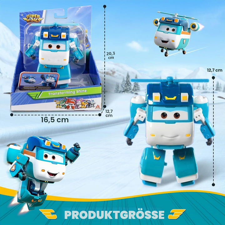 Super Wings EU770239 - Transforming Shine, ca. 12 cm grosse verwandelbare Spiel-Figur, Roboter und F