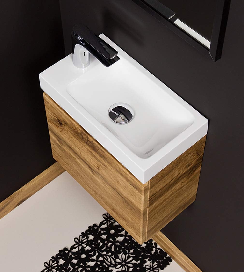 Quentis Badmöbel Gäste-WC Set Faros 40 cm, Waschbecken mit Unterschrank (Eiche Natur), Eiche Natur