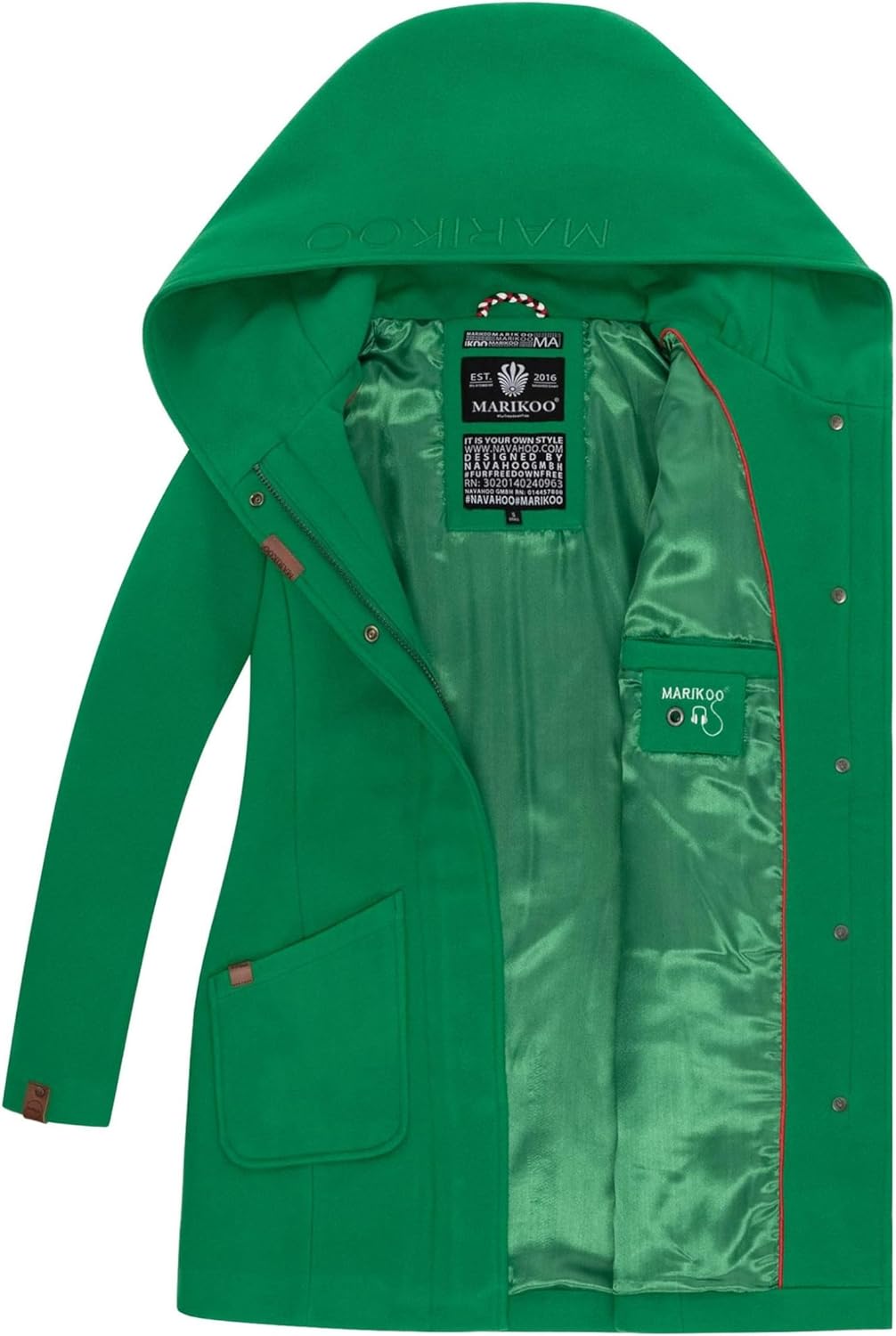 MARIKOO Damen Mantel Trenchcoat Wintermantel Übergangs Jacke Parka Lang B819 S Smaragd-Green, S Smar