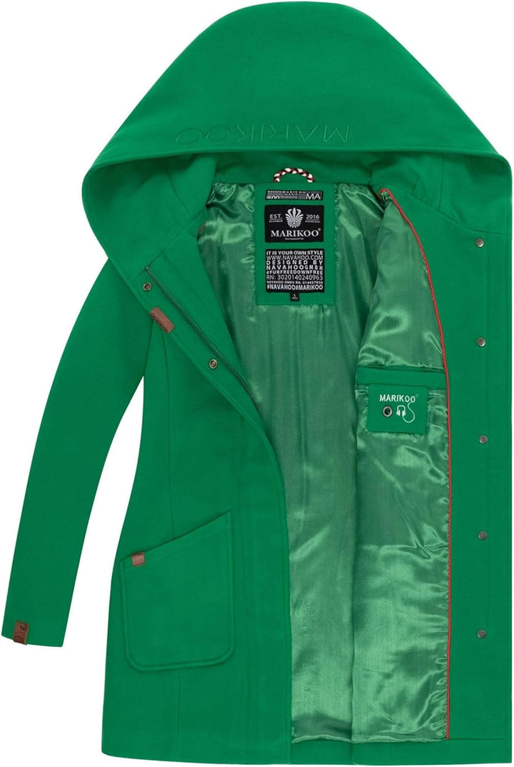 MARIKOO Damen Mantel Trenchcoat Wintermantel Übergangs Jacke Parka Lang B819 S Smaragd-Green, S Smar