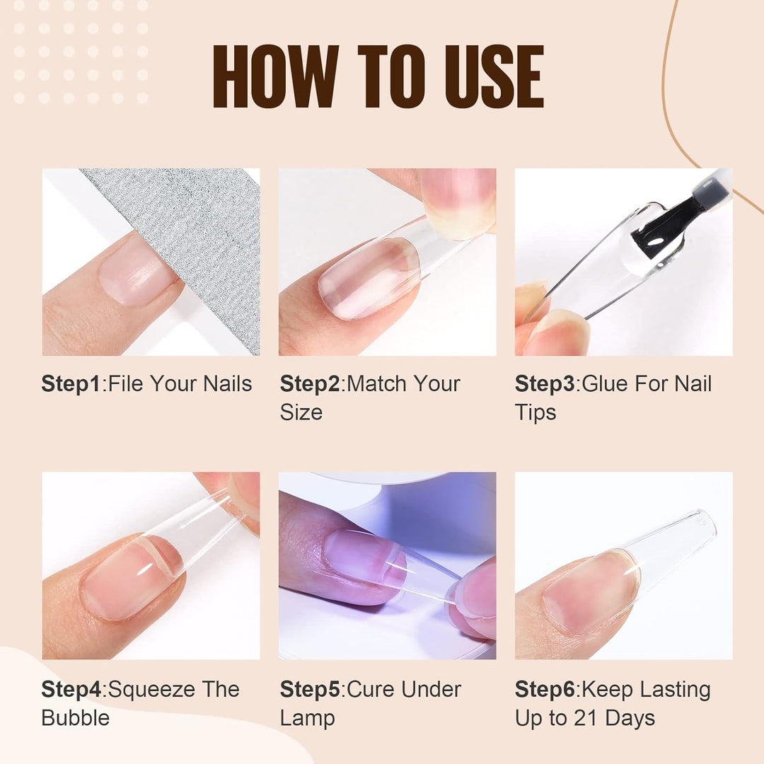 TOMICCA Nail Tips und Kleber Gel Kit - Extension Set mit Mini Nagellampe, 2 in 1 Nagelkleber, 500 PC