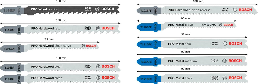 Bosch 10x PRO Wood and Metal Stichsägeblatt-Set, 10-tlg. (für Stahlbleche, Hartholz, Länge 100 mm, P
