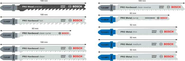 Bosch 10x PRO Wood and Metal Stichsägeblatt-Set, 10-tlg. (für Stahlbleche, Hartholz, Länge 100 mm, P