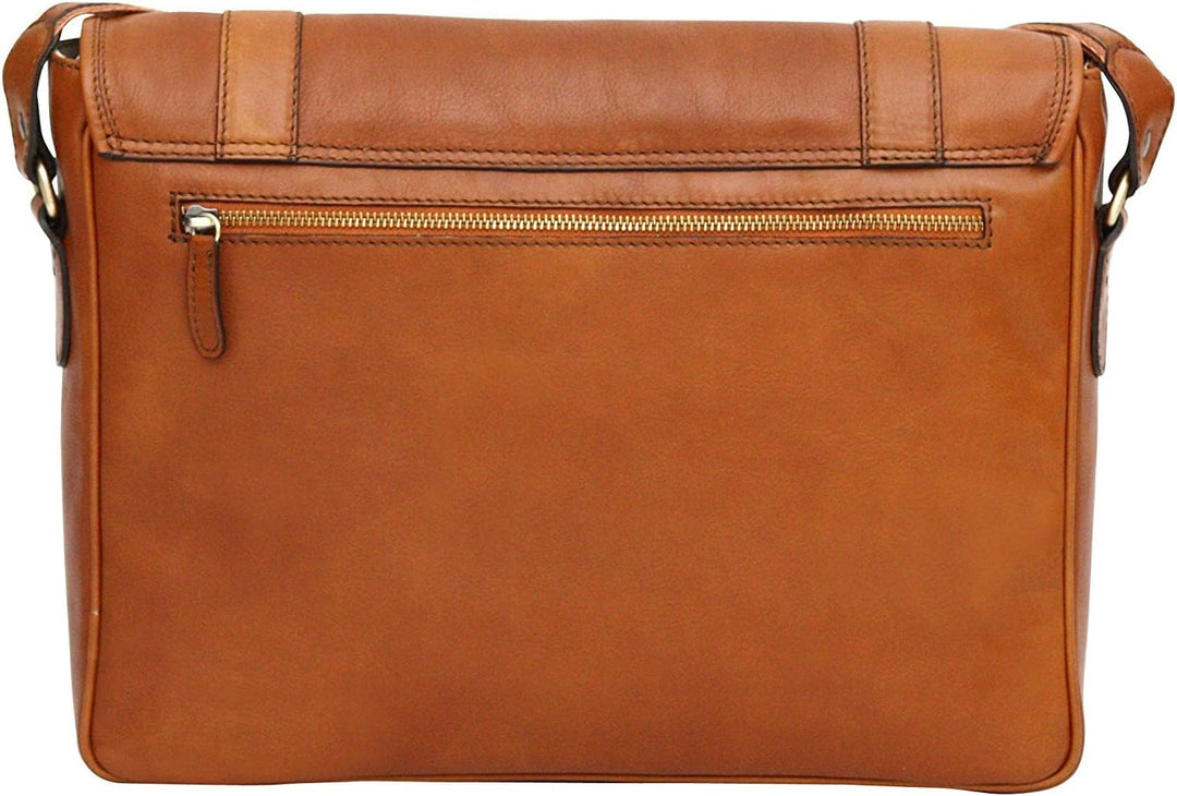Messenger Bag aus Echtleder mit 13" Laptop-Fach Hellbraun, Hellbraun