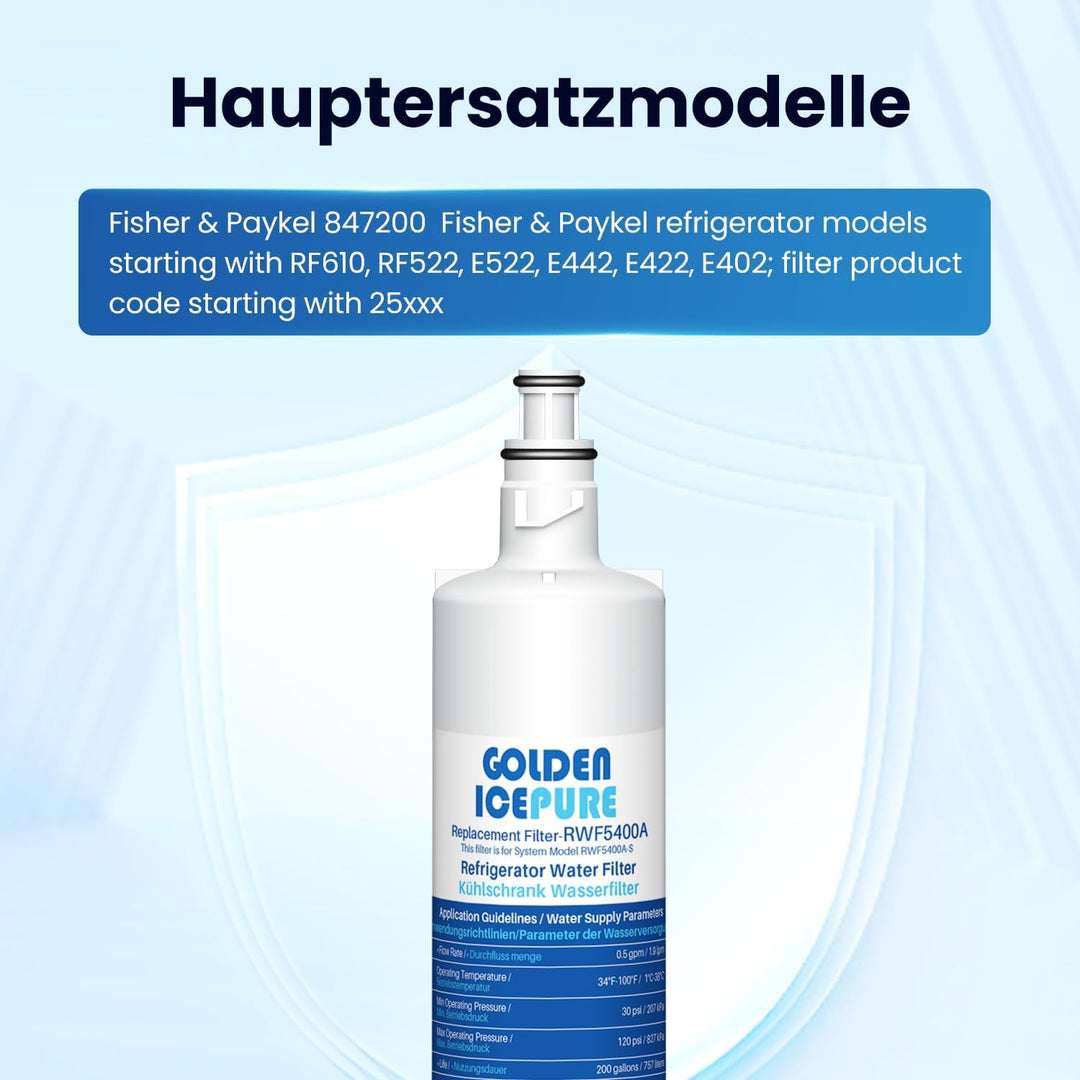 GOLDEN ICEPURE Kühlschrank-Wasserfilter kompatibel mit Fisher &amp; Paykel 847200; RS9120W Activesmart i