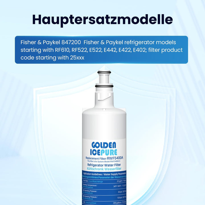 GOLDEN ICEPURE Kühlschrank-Wasserfilter kompatibel mit Fisher &amp; Paykel 847200; RS9120W Activesmart i