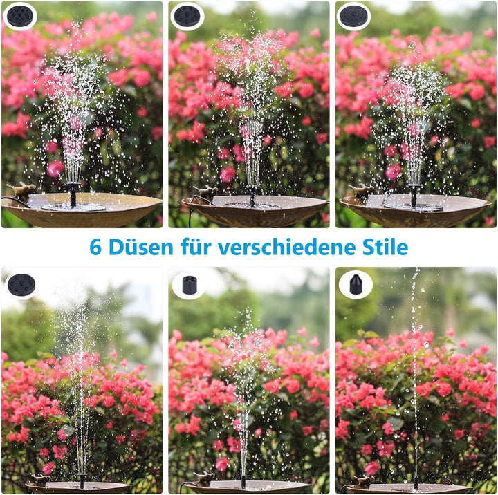 AISITIN 6.5W Solar Springbrunnen Eingebaute1500 mAh Batterie Upgraded Solar Teichpumpe Wasserpumpe S