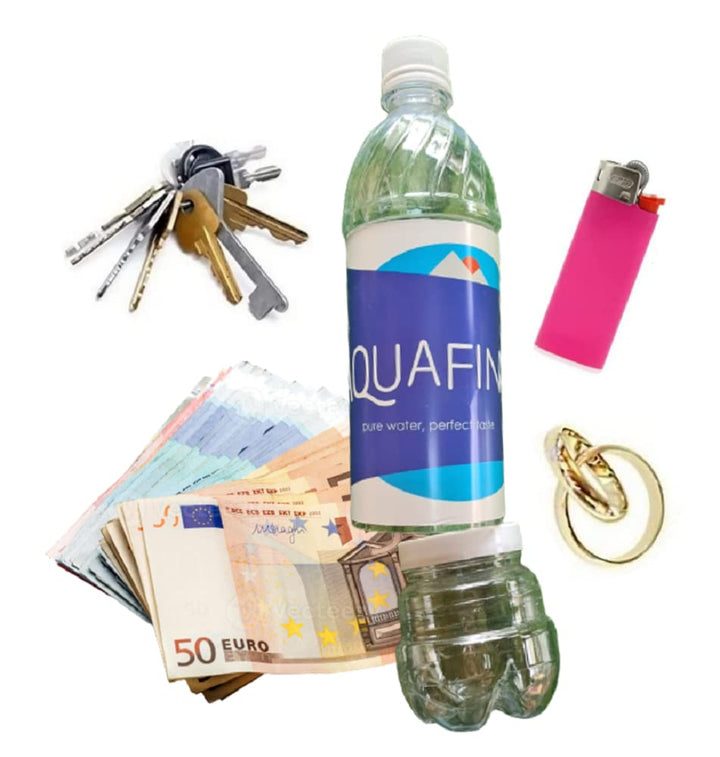 Geheimversteck aus echter Wasserflasche mit doppeltem Boden