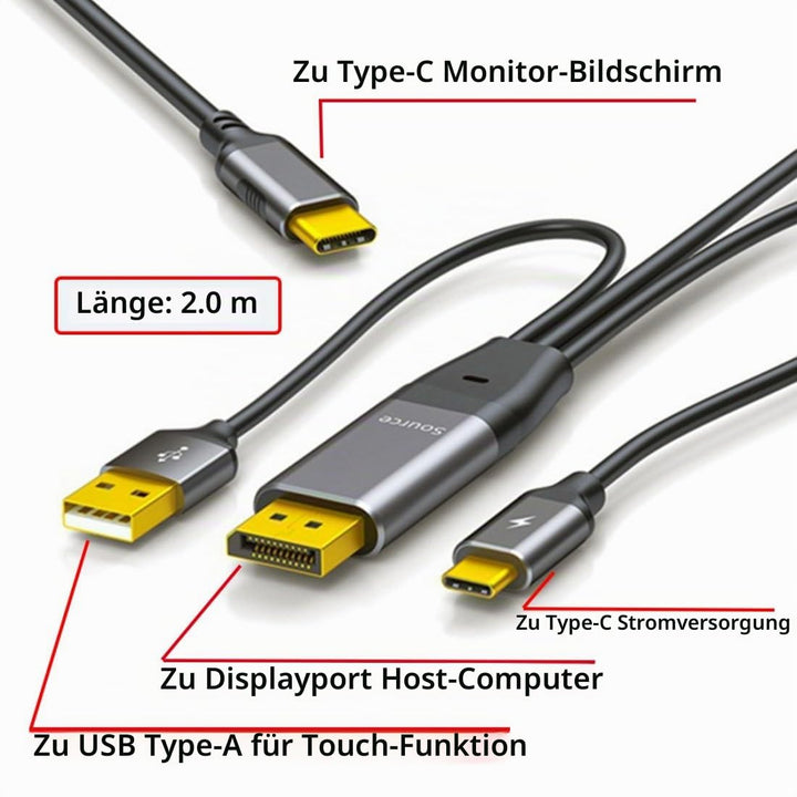 chenyang Displayport auf USB C Kabel 4k@60Hz mit USB Stromversorgung unterstützt Touch-Display für H