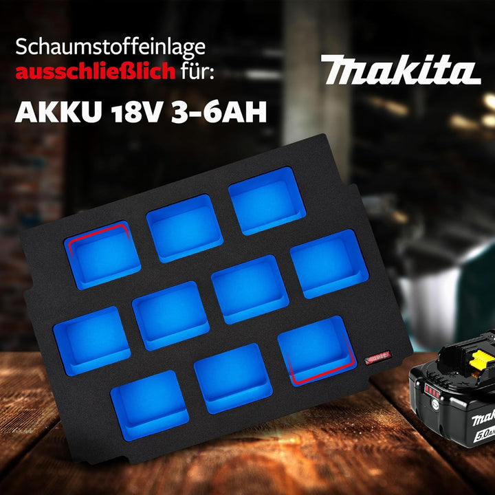 APTEX Schaumeinlage passend für Makita Akkus 18V (10x) für MakPac Gr. 2-3
