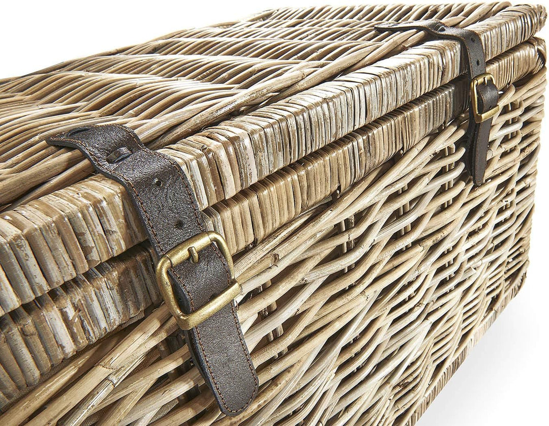 Kobolo Truhe Korbtruhe Sitztruhe - Rattan - grau - mit Textil - 70x45x40 cm
