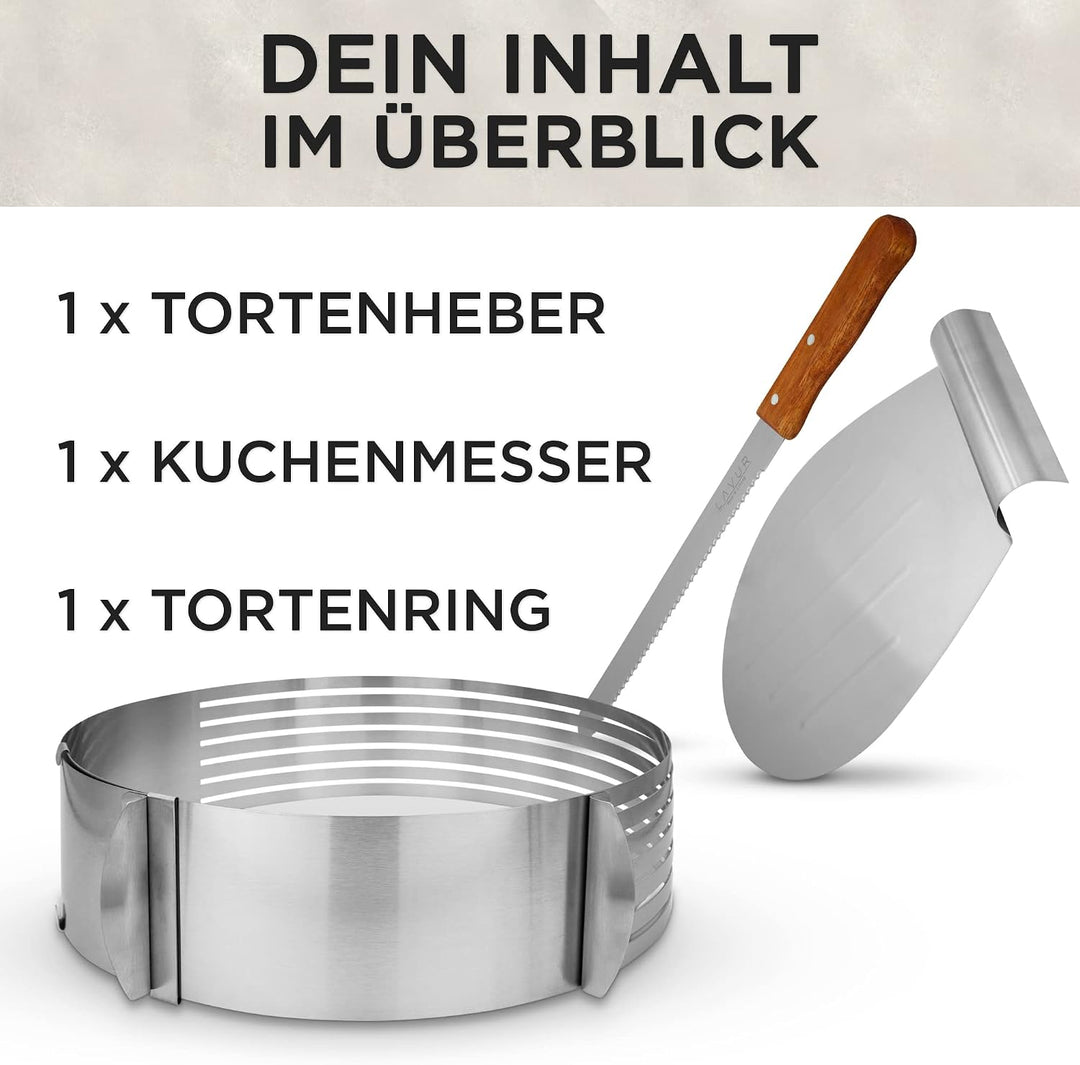 Tortenring - Backform im 3er Set aus Tortenring, Kuchenretter und Küchenmesser - hochwertiges Design