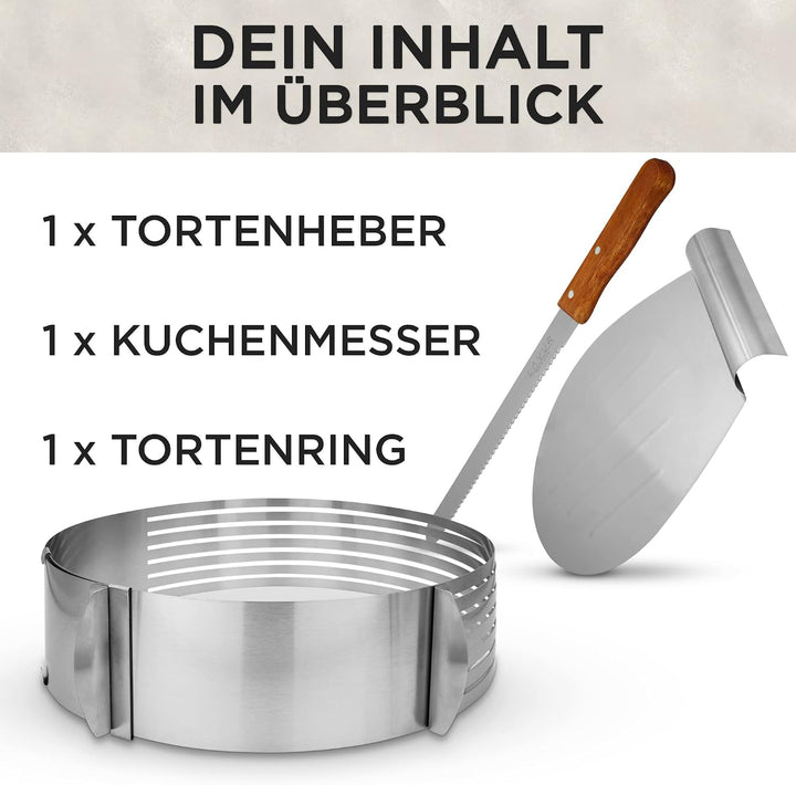 Tortenring - Backform im 3er Set aus Tortenring, Kuchenretter und Küchenmesser - hochwertiges Design