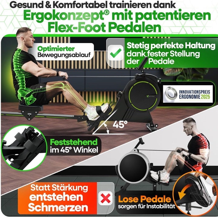 NEU Tretmann Rudergerät für Zuhause Set - extra leise- [Wirbelstrombremse2.0] bis 150KG Zertifiziert