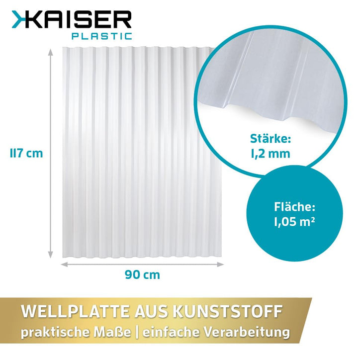 KAISER plastic® Wellplatte | Xtra Strong (PC) | glatt und klar | Trapez 76/18-1mm Stärke | 90 x 117