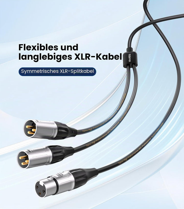 Tisino Balanced XLR Splitter Kabel, 1 Buchse auf 2 Stecker Patch Mikrofonkabel XLR Y Splitter Kabel