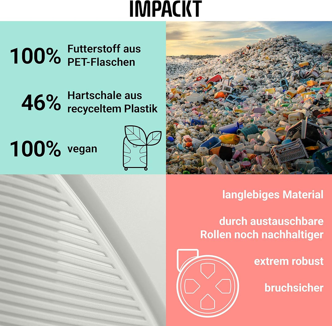 IMPACKT IP1 4-Rad Hartschalenkoffer aus recyceltem Material mit 6 Jahren Garantie; nachhaltiger Reis