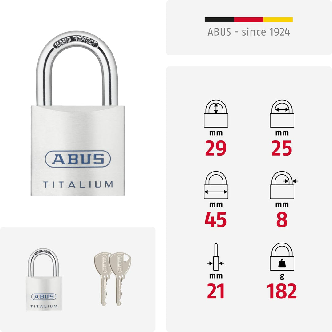 ABUS Titalium Vorhängeschloss 80TI/45 - Kellerschloss mit leichtem, massiven Schlosskörper aus Spezi