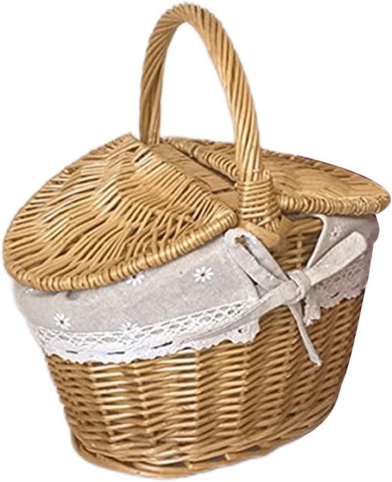 Weidenpicknickkorb Vintage gewebter Aufbewahrungspicknick mit Deckelgriff 26x18x14cm