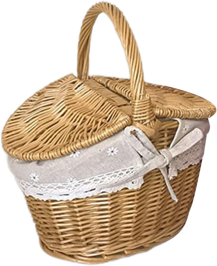 Weidenpicknickkorb Vintage gewebter Aufbewahrungspicknick mit Deckelgriff 26x18x14cm