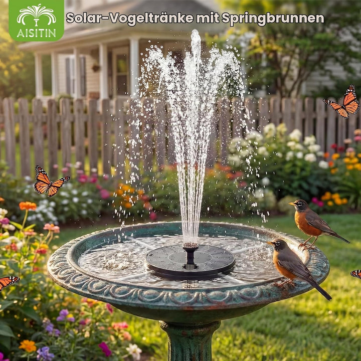 AISITIN Springbrunnen für Aussen, Solar Springbrunnen für Draussen mit 6 Verschiedene Fontänenstile,