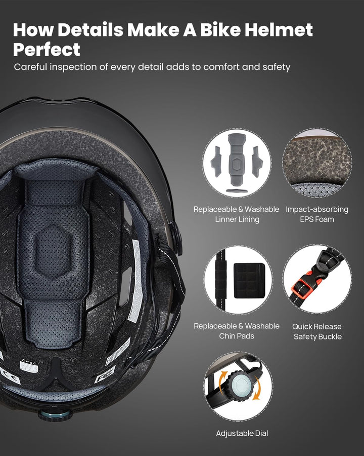 ILM Fahrradhelm mit Visier und LED Licht Mountain&Road Fahrradhelme für Damen und Herren Fahrradhelm