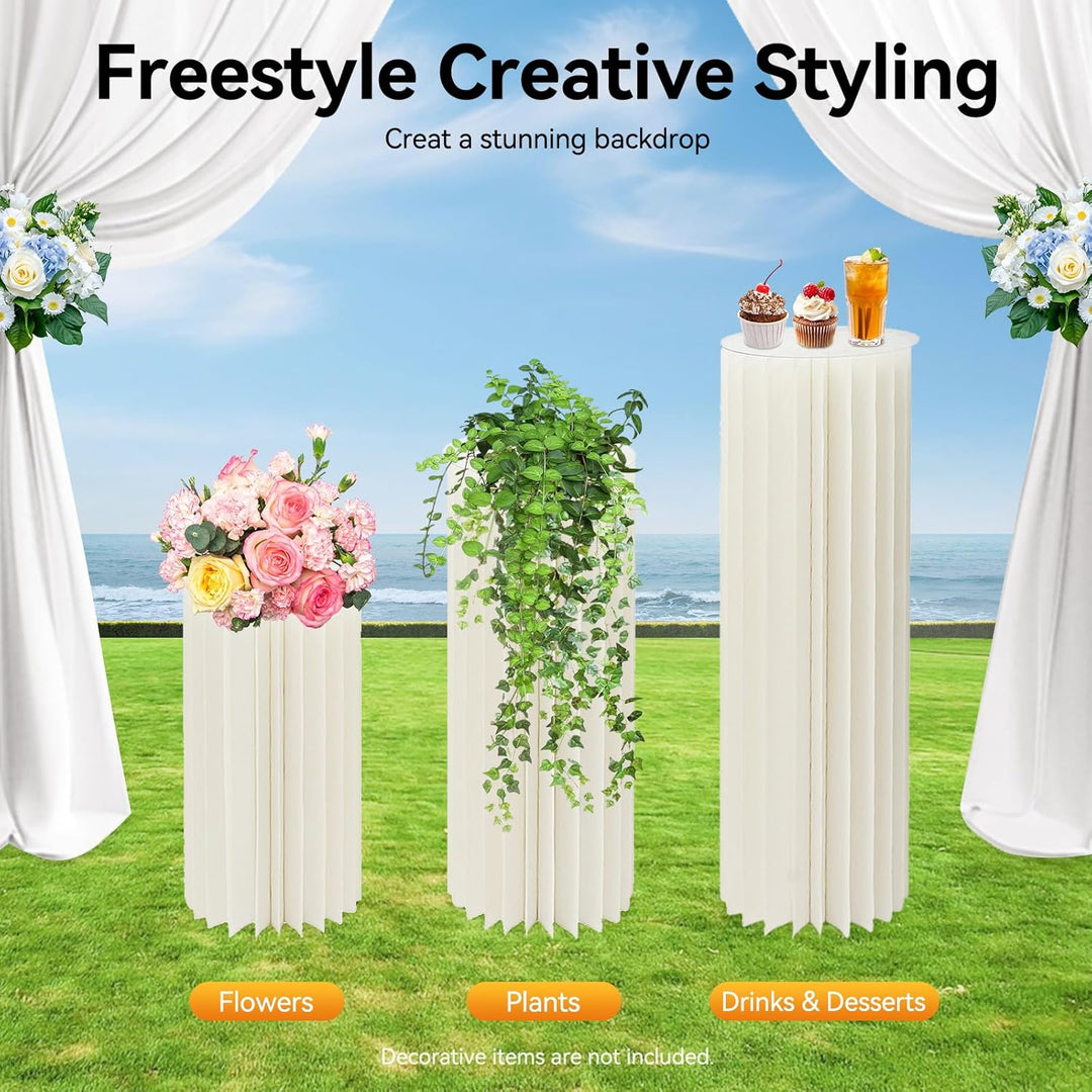 3 Stück Hochzeit Karton Blumensäule Vasen, Blumenständer Dekosäule Faltbarer Deko Säulen mit PVC-Pla
