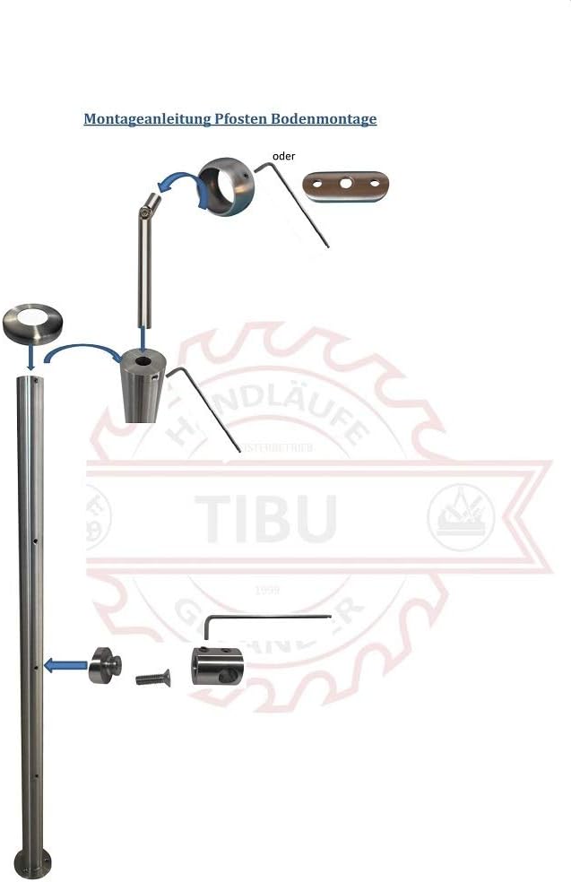 TIBU Edelstahl Geländer mit Holz Buche Handlauf 0,6 - 5 m Länge Treppengeländer Innen, Variante: mit