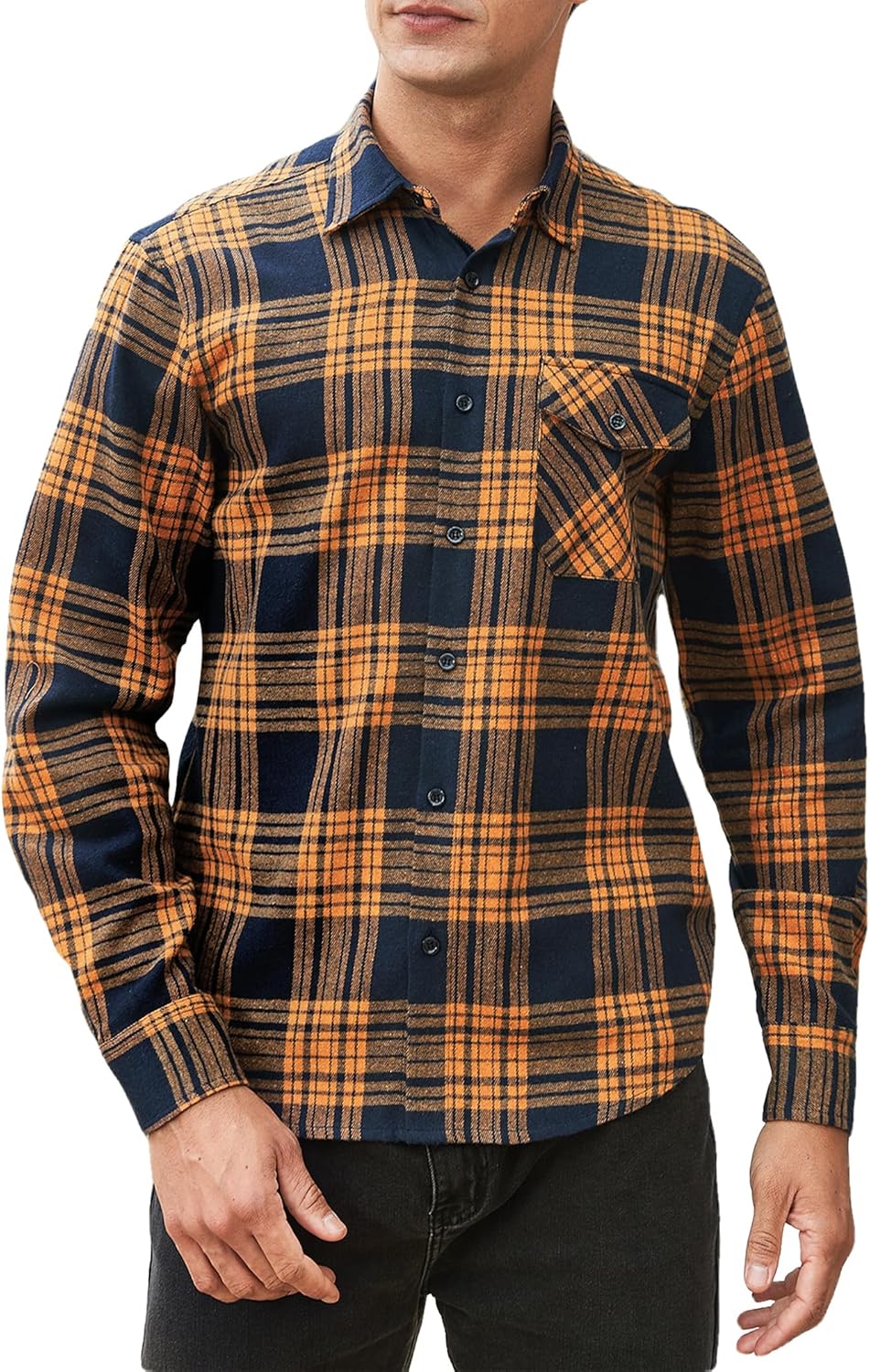 HISDERN Flanellhemd Herren Karierte Hemden Herren Langarm Button Down Baumwolle Holzfällerhemd Regul