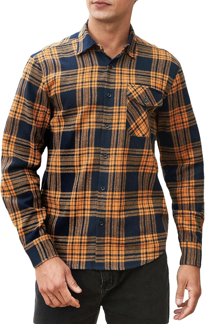 HISDERN Flanellhemd Herren Karierte Hemden Herren Langarm Button Down Baumwolle Holzfällerhemd Regul