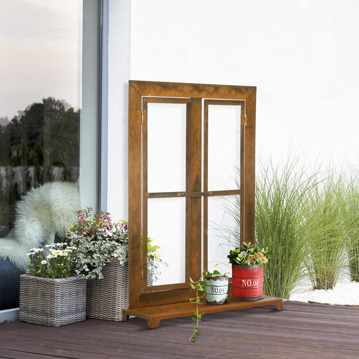 Outsunny Eisenfenster, Edelrost Sprossenfenster, 55 x 80 cm Fensterrahmen mit Schwelle und Riegel, G