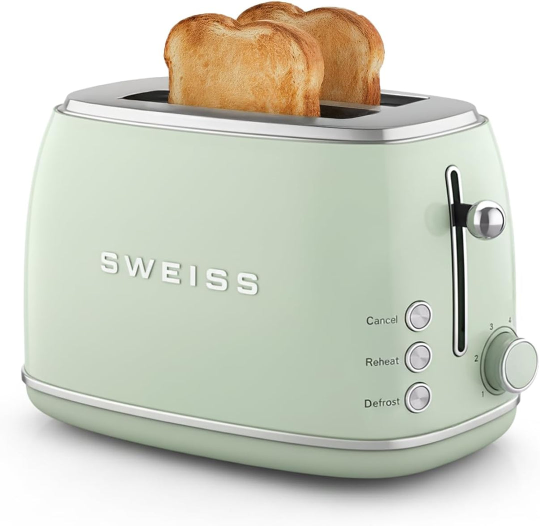 SWEISS Vintage-Toaster GRS7, 2 Schlitze, 6 Bräunungsstufen, Auftaufunktion, Für Baguette geeignet, S