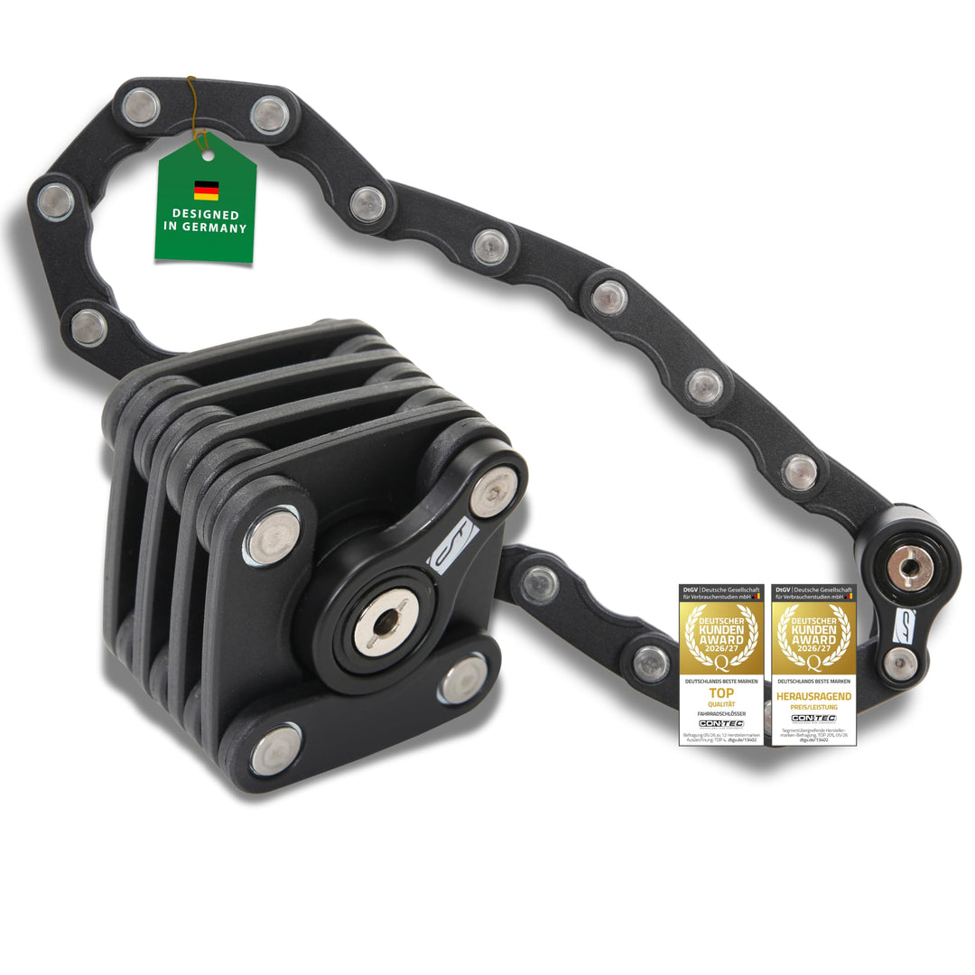 CONTEC Fahrrad-Faltschloss BlockLock, Länge 64 cm, Aus gehärtetem Stahl, Mit Halterung, Hochsicher,