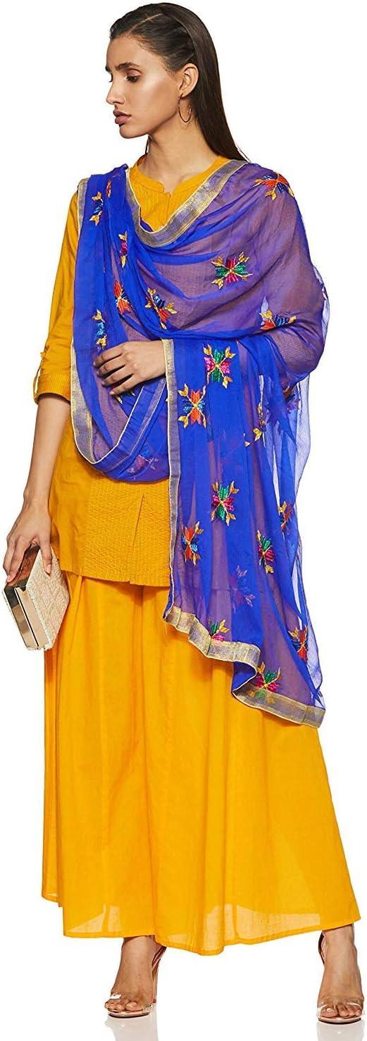 Weavers Villa Damen-Schal, indisches Handwerk, Dupatta, bestickt L Blau, L Blau