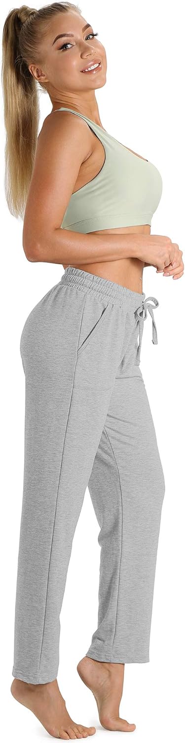 icyzone Damen Jogginghose Sweathose Lang Sporthose Freizeithose geradem Bein Hose mit Tunnelzug M He