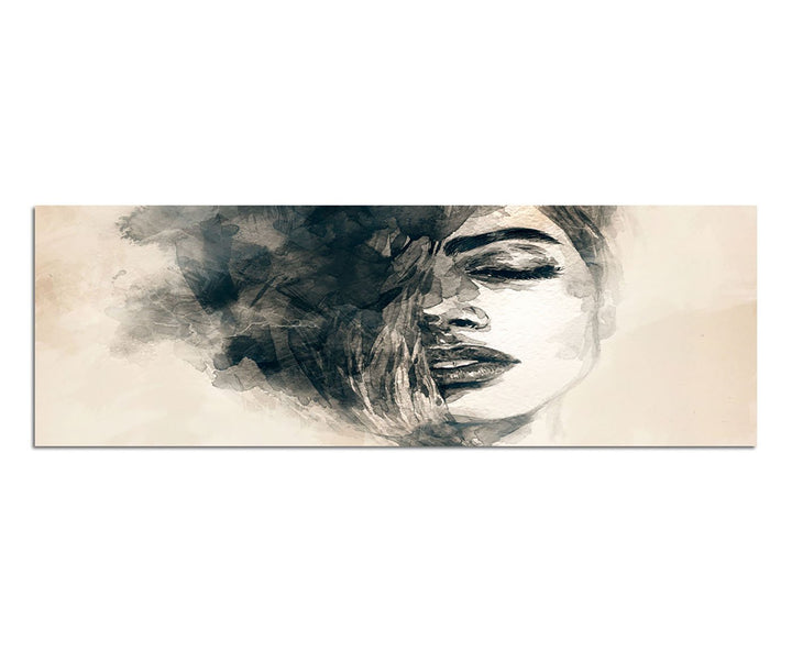 Paul Sinus Art Panoramabild auf Leinwand und Keilrahmen 150x50cm Handmalerei Gemälde Frau Gesicht Po