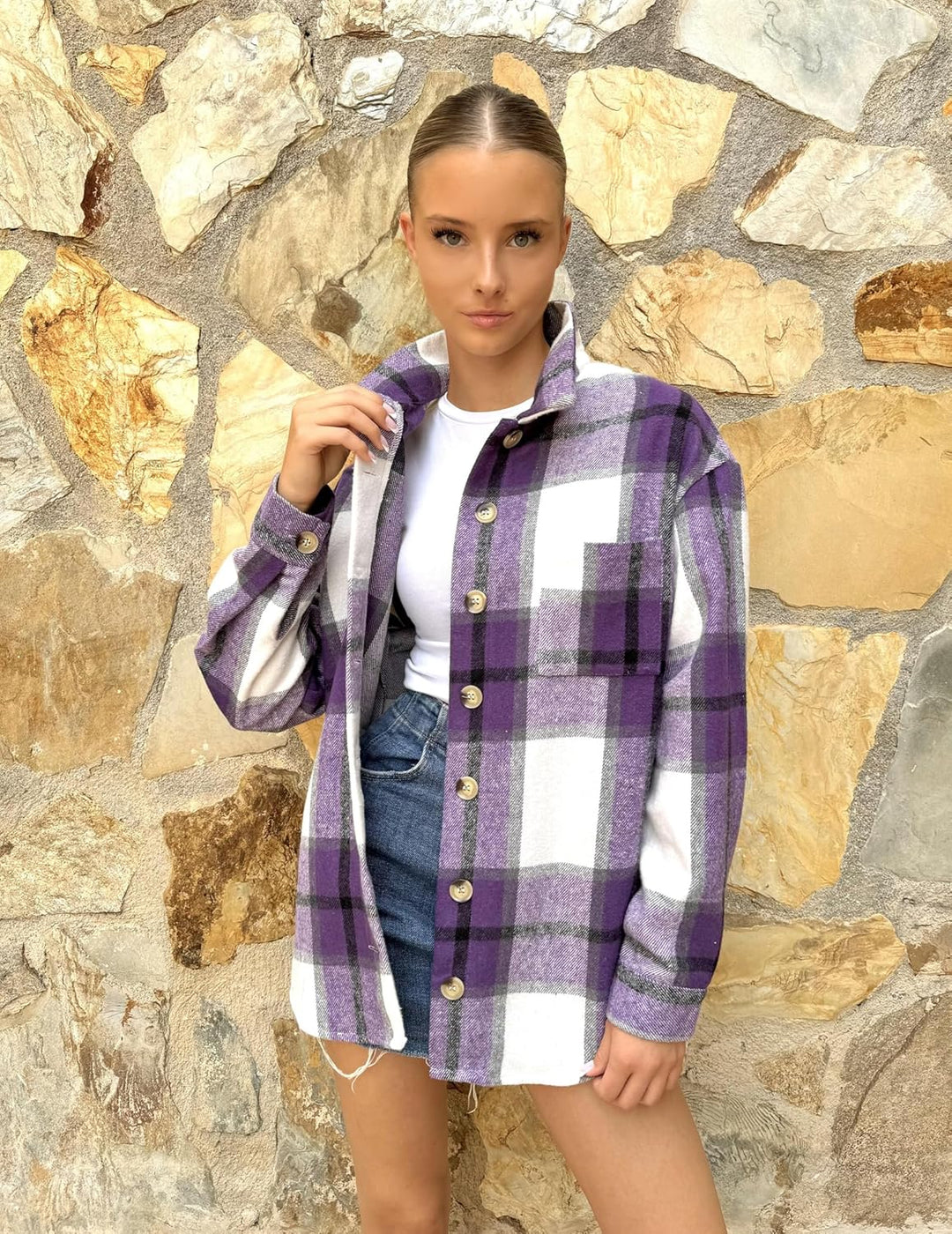 Zeagoo Damen Flanellhemd Karierte Hemdbluse Langarm Knopfleiste Flanell Bluse mit Tasche Lässige Kar