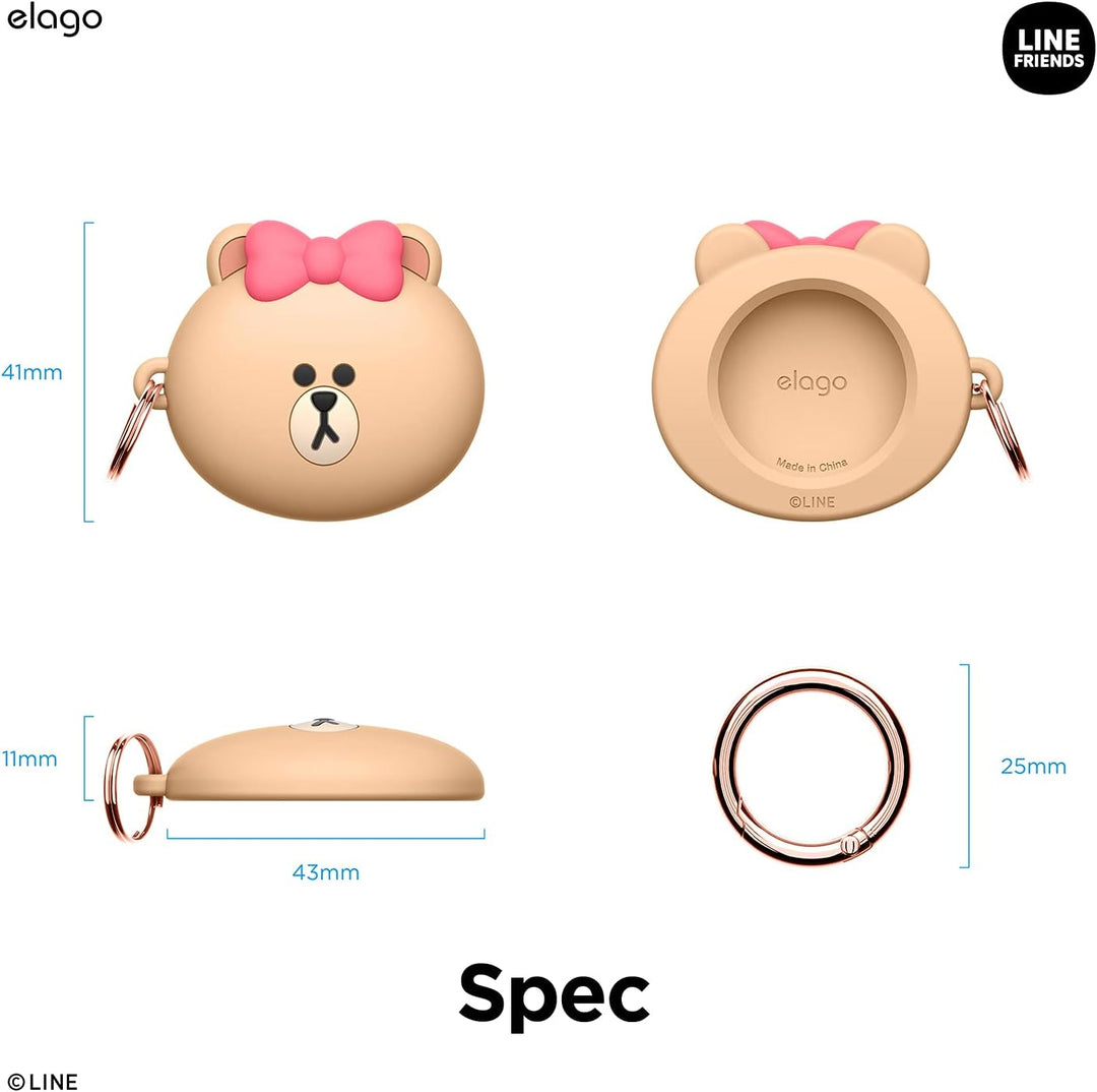 elago I LINE Friends Silikon Hülle Kompatibel met für Apple AirTag 2 &amp; 1 Gen - Voller Schutz, Inklus
