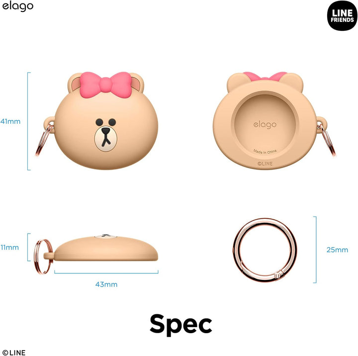 elago I LINE Friends Silikon Hülle Kompatibel met für Apple AirTag 2 &amp; 1 Gen - Voller Schutz, Inklus