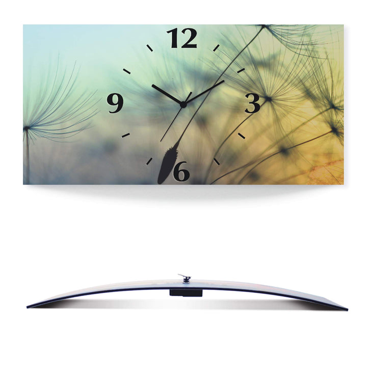 ARTLAND Wanduhr ohne Tickgeräusche Alu Funkuhr 60x30 cm Rechteckig Lautlos Pusteblume Blumen Sonne N
