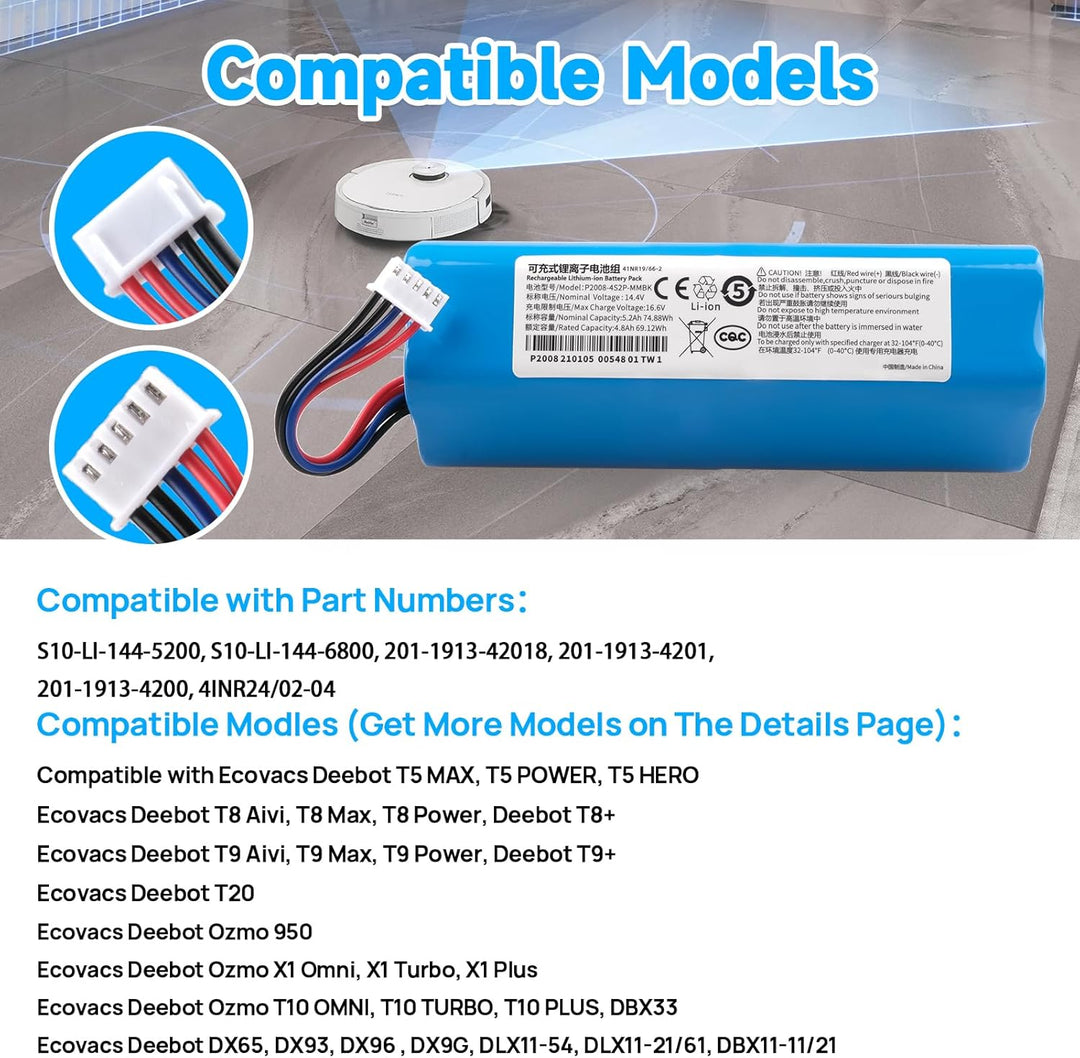 5200 mAh Akku Kompatibel mit Ecovacs Deebot T5 T8 T8+ T9 T9+ Deebot T10 T9 Ozmo 950 DX65 DX93 DX96,