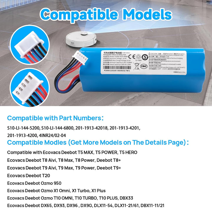 5200 mAh Akku Kompatibel mit Ecovacs Deebot T5 T8 T8+ T9 T9+ Deebot T10 T9 Ozmo 950 DX65 DX93 DX96,