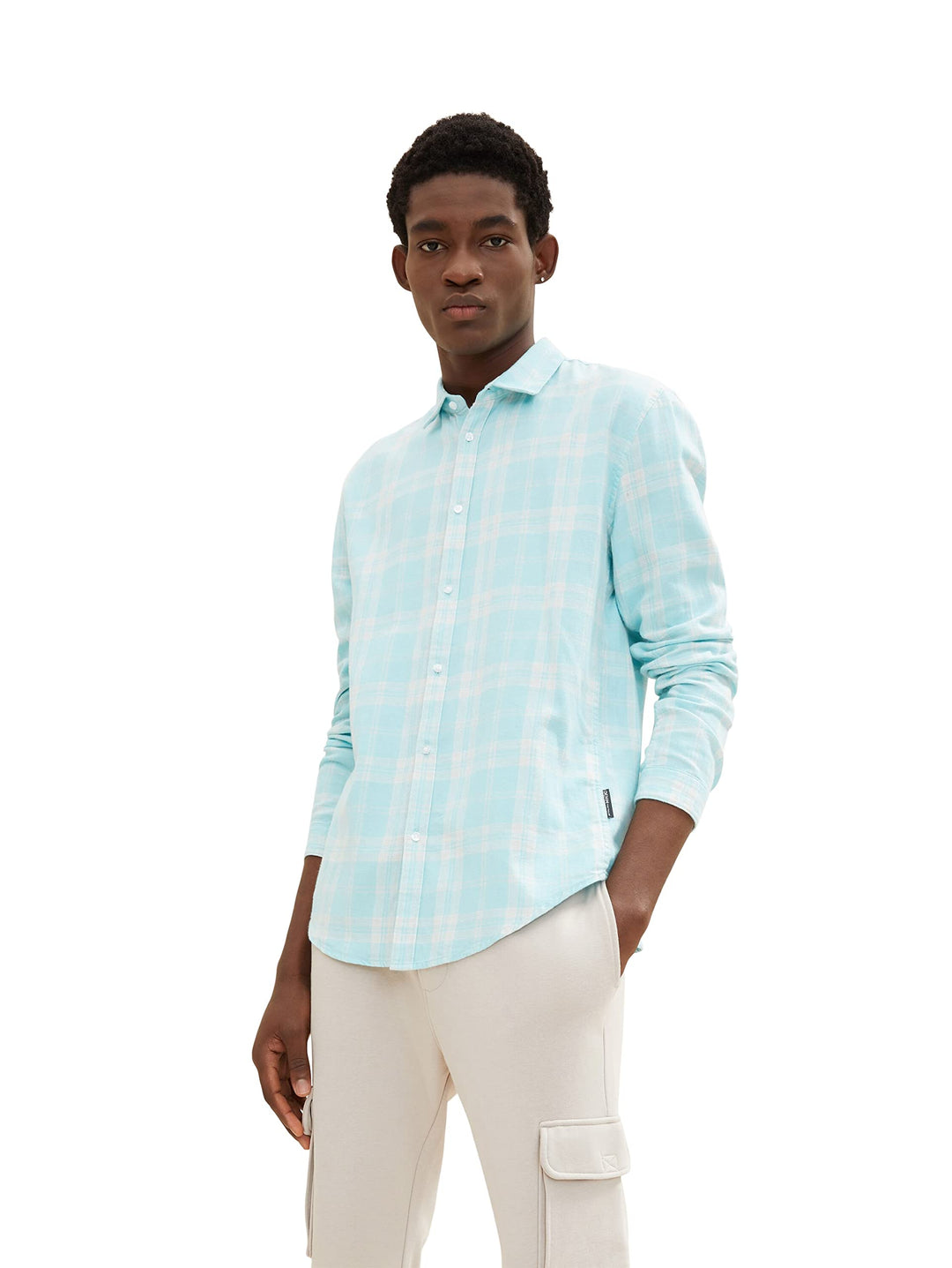 TOM TAILOR Denim Herren Hemd mit Karomuster S 30791 - Light Dusty Blue White Check, S 30791 - Light